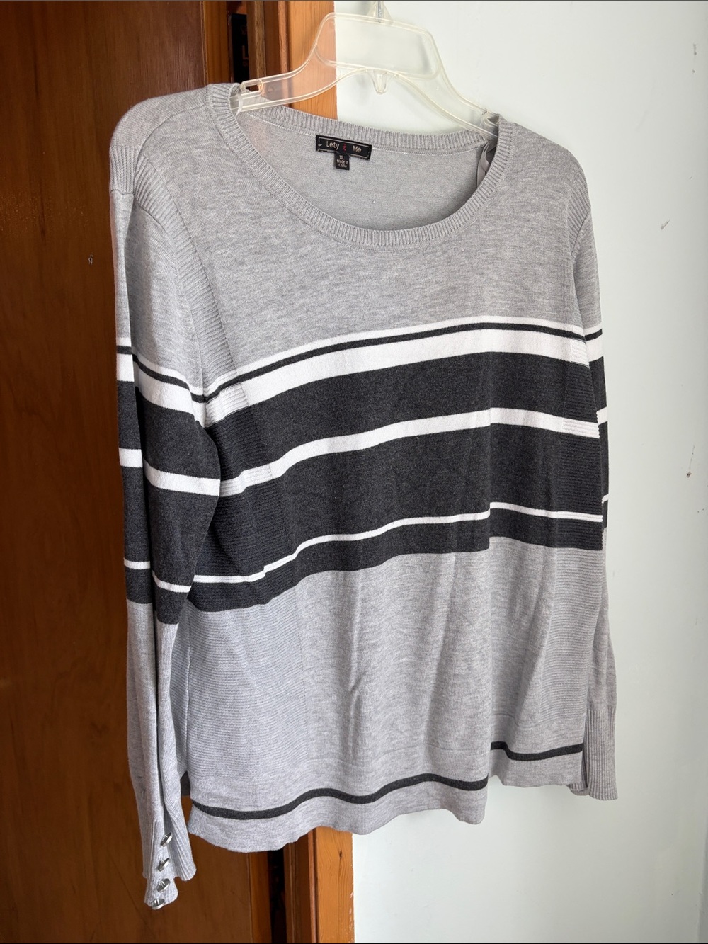 Lety & Me Gray Striped Crew Neck Sweater